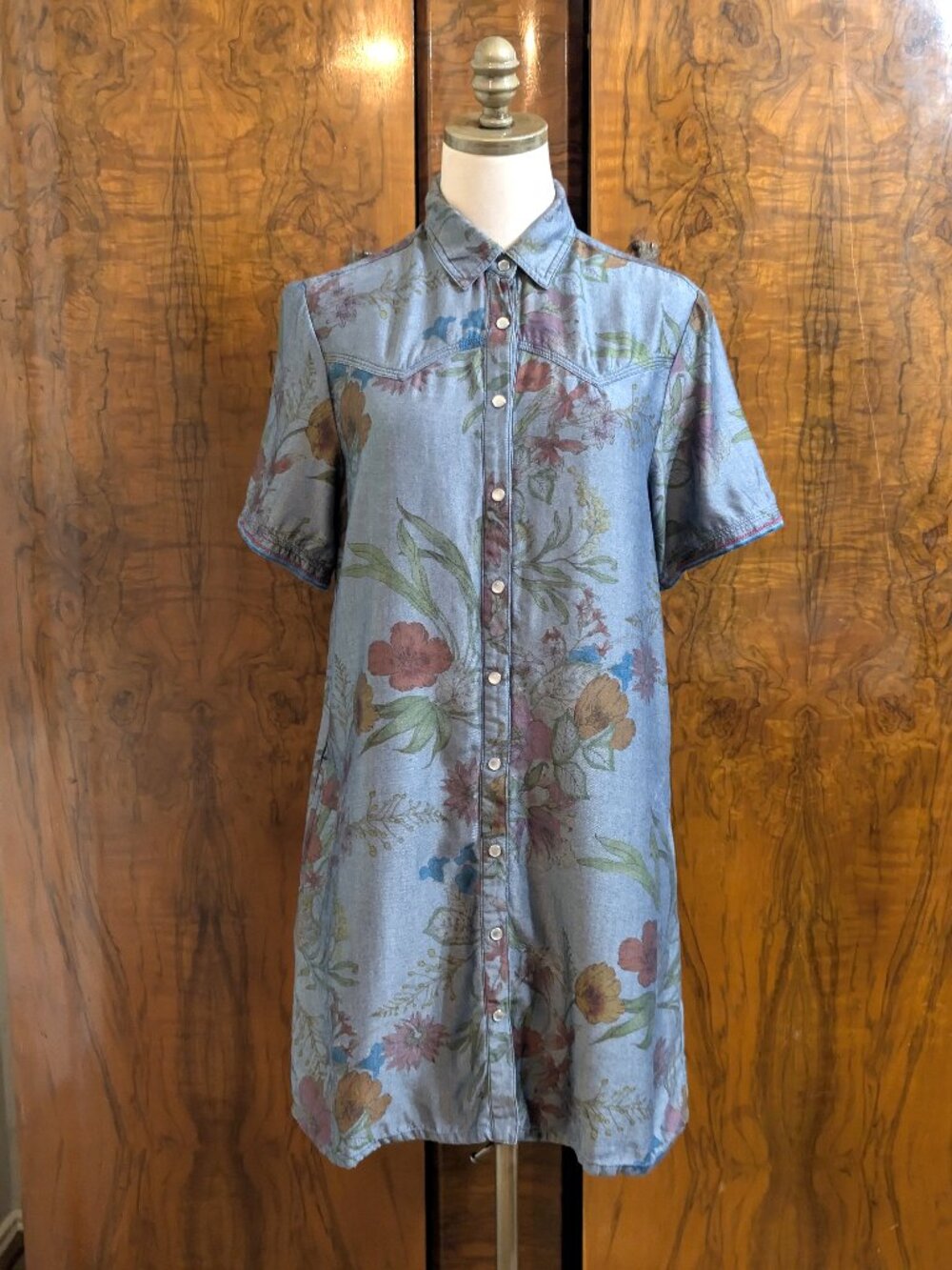 Johnny Was Workshop Liliana Flower Dress XS Denim Look Western Shirt Dress